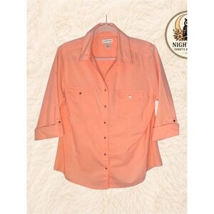 Croft & Barrow Peach Coral Button Down Shirt 3/4 Sleeve Top Size Medium Like New